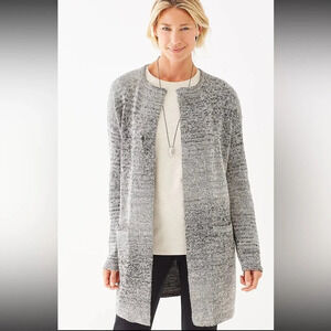 Pure J.Jill Heather Space-Dyed Cardigan Grey SZ SP Sweater Pin Closure 2 Pockets